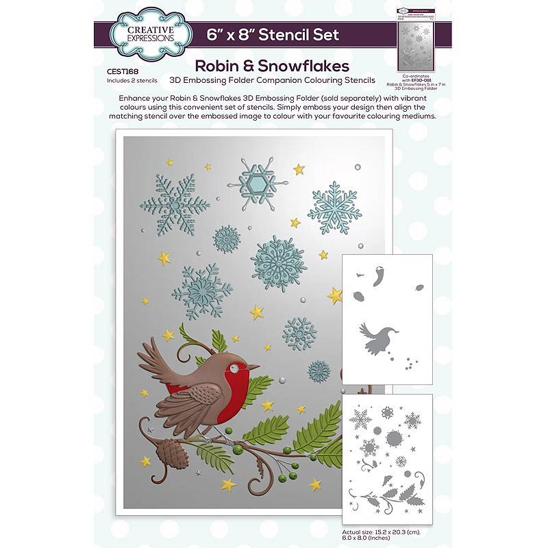 Creative Expressions Robin & Snowflakes Companion Colouring Stencil 6 in x 8 in Set of 2