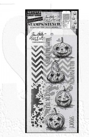 Tim Holtz Mixed-Media Stamps & Stencil Set THMM127: Pumpkinhead