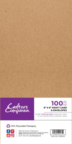 Crafter Companion - Card & Envelopes 6x6 Inch Kraft (100pcs) 