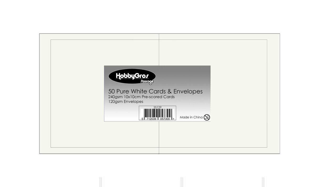 HobbyGros Storage - Cards & Envelopes 10x10cm Pure White (50pcs)