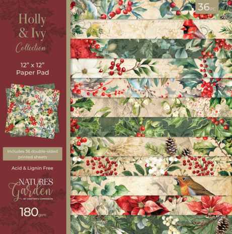 Crafter's Companion - Holly & Ivy 12x12 Inch Paper Pad