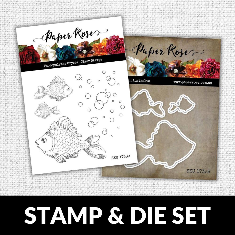 Paper Roses - Fish & Bubbles 4x4" CLEAR STAMP & DIE SET