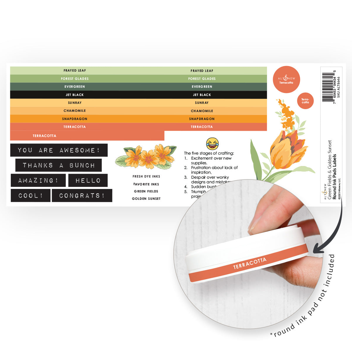 Altenew - Round Ink Pads Label Set - Green Fields, Golden Sunset