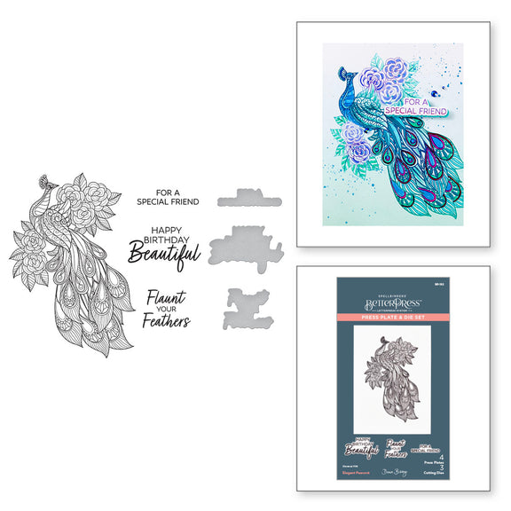 Spellbinders -BetterPress - Elegant Peacock Press Plate & Die Set