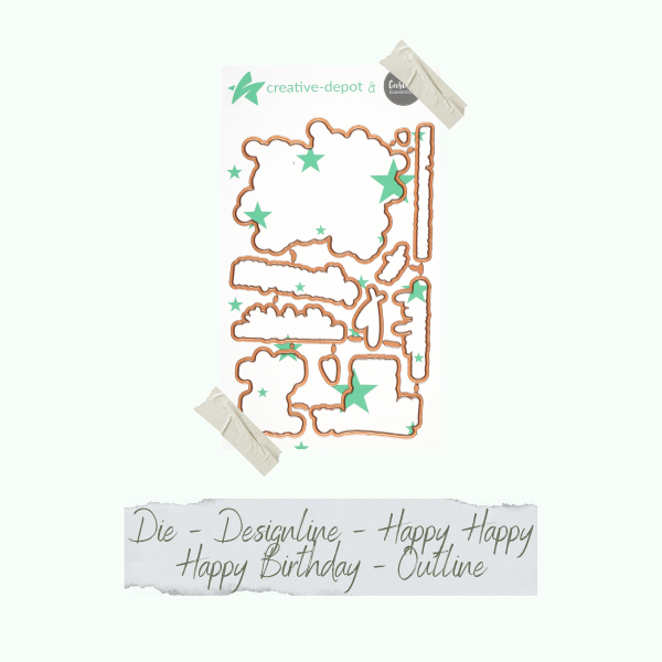 Creative Depot -  Die - Designline - Happy Happy Happy Birthday - Outline