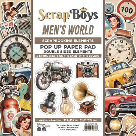 ScrapBoys Men's World 6x6 Inch Pop Up Paper Pad