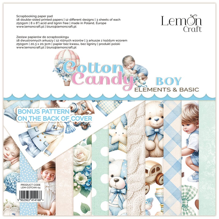 Lemon Craft - Cotton Candy Boy Elements & Basics 8x8 Inch Paper Pad