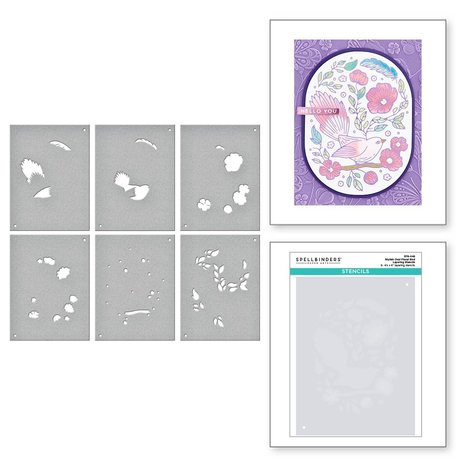 Spellbinders - Stylish Oval Floral Bird Layering Stencils (6pcs)