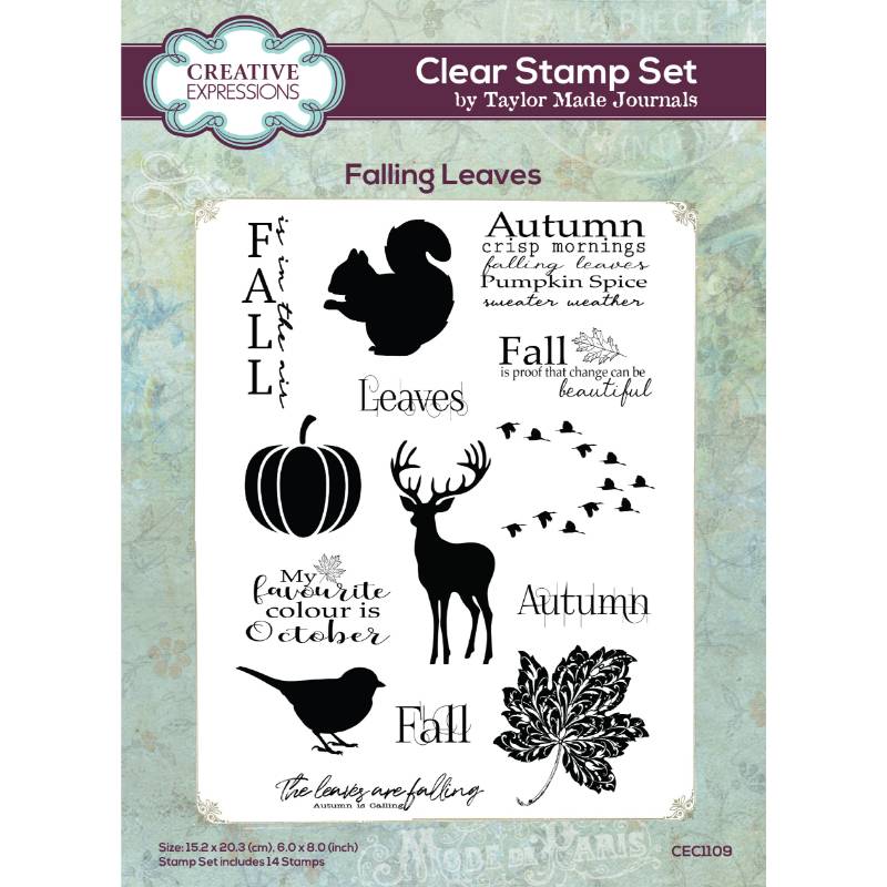 Creative Expressions Taylor Made Journals Falling Leaves 6 in x 8 in Clear Stamp Set