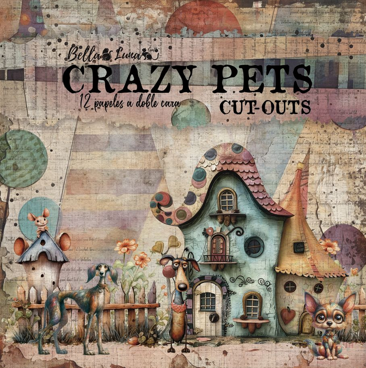  Bellaluna Crafts Pad 8x8" Bellaluna Crafts con 12 papeles doble cara Crazy Pets Cut Outs