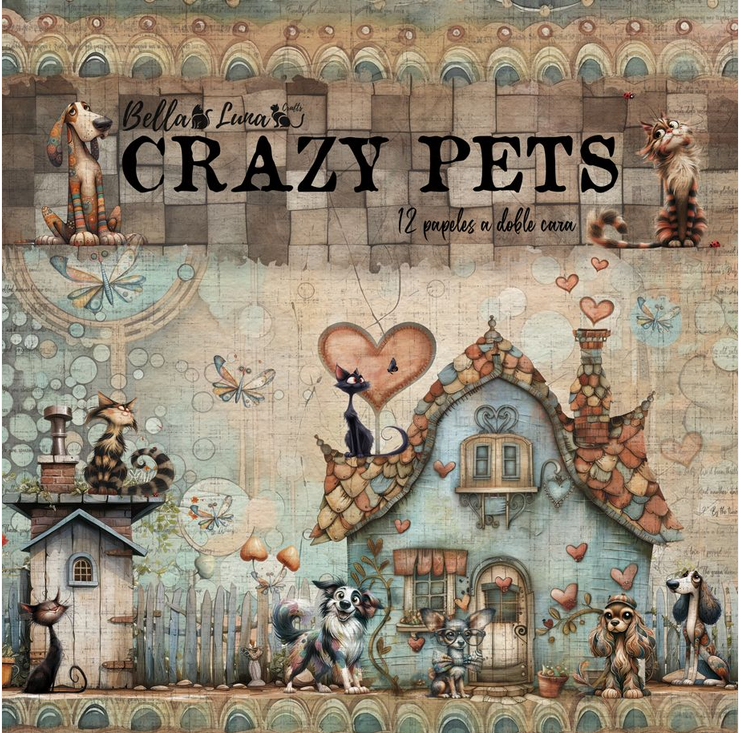  Bellaluna Crafts Pad 8x8" Bellaluna Crafts con 12 papeles doble cara Crazy Pets