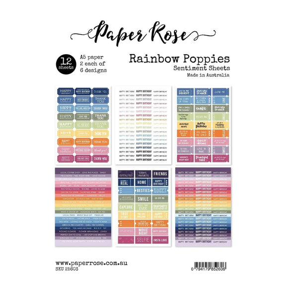 Paper Rose - Rainbow Poppies Sentiment Sheets