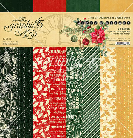 Graphic 45 - Merry & Bright 12x12 Inch Patterns & Solids Pack