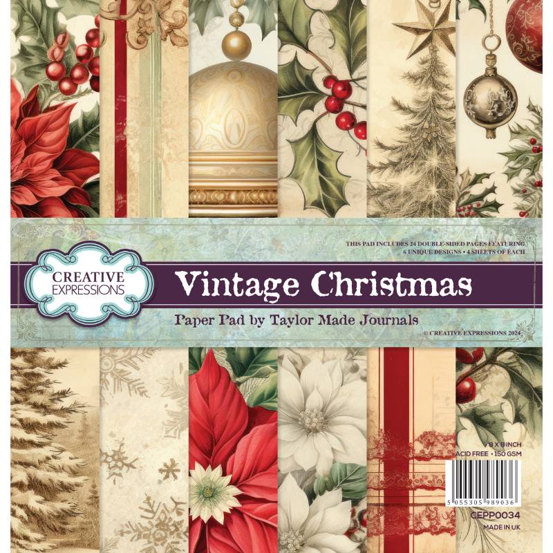 Creative Expressions Taylor Made Journals Vintage Christmas 8 in x 8 in Paper Pad