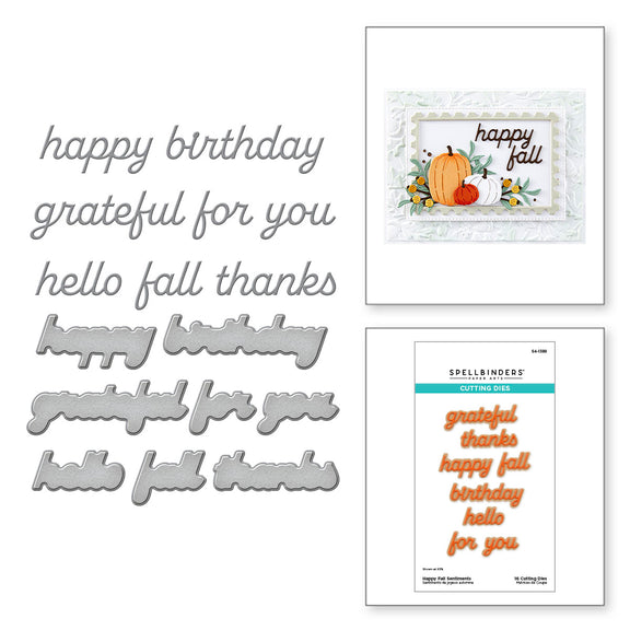 Spellbinders - Happy Fall Sentiments Etched Dies - Independents Only World Cardmaking Day Exclusive