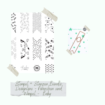 Creative Depot - Bundle - Designline - Fähnchen und Wimpel - Baby - Stempelset & Stanzen