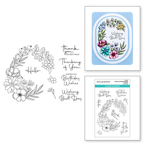 Spellbinders - Stylish Oval Birthday Wishes Clear Stamp