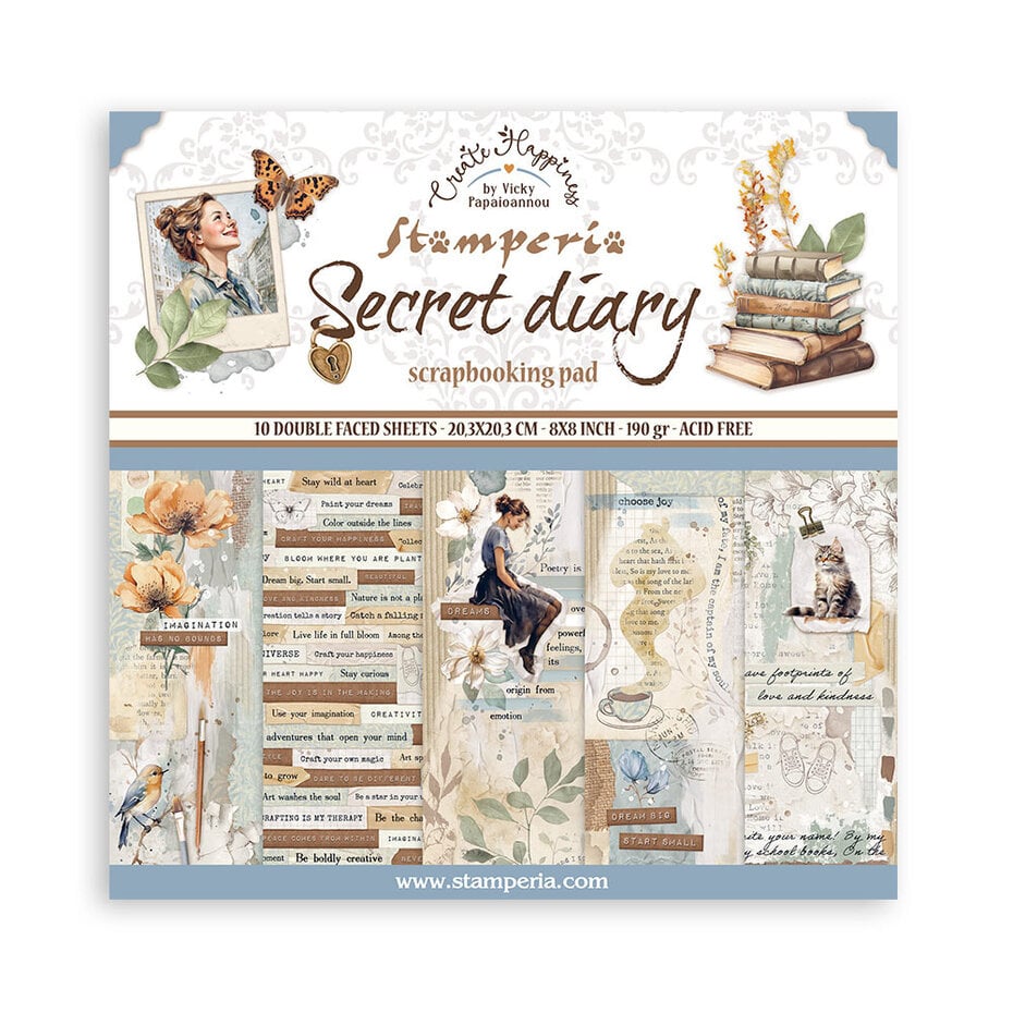 Stamperia - Create Happiness Secret Diary 8x8 Inch Paper Pack