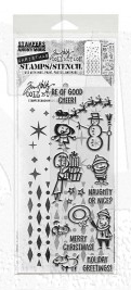 Tim Holtz Mixed-Media Stamps & Stencil Set THMM186: Christmas Cartoons, Diamond Dot, Twinkle