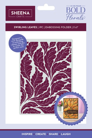 Crafter's Companion - In the Frame Bold Florals 5x7 Inch Embossing Folder Swirling Leaves