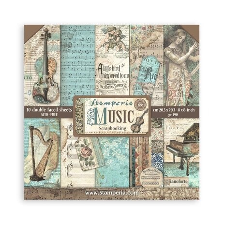 Stamperia - Scrapbooking Small Pad 10 sheets cm 20,3X20,3 (8"X8") - Music