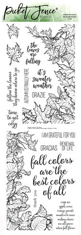 Picket Fence Studios - Follow the Leaves Rectangle Wreath Builder 4x12 Inch Clear Stamps 