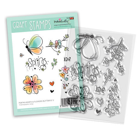 Polkadoodles Hearts and Flowers Butterfly 2 Craft Stamps 10pcs