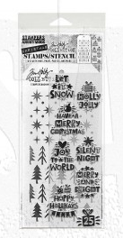 Tim Holtz Mixed-Media Stamps & Stencil Set THMM188: Holiday Whatnots, Starry, Pines