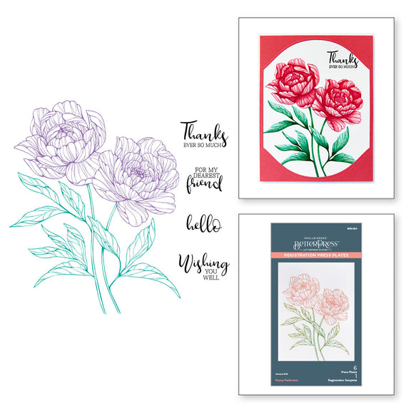 Spellbinders -BetterPress - Peony Perfection Registration Press Plates from the Cheers to You Collection
