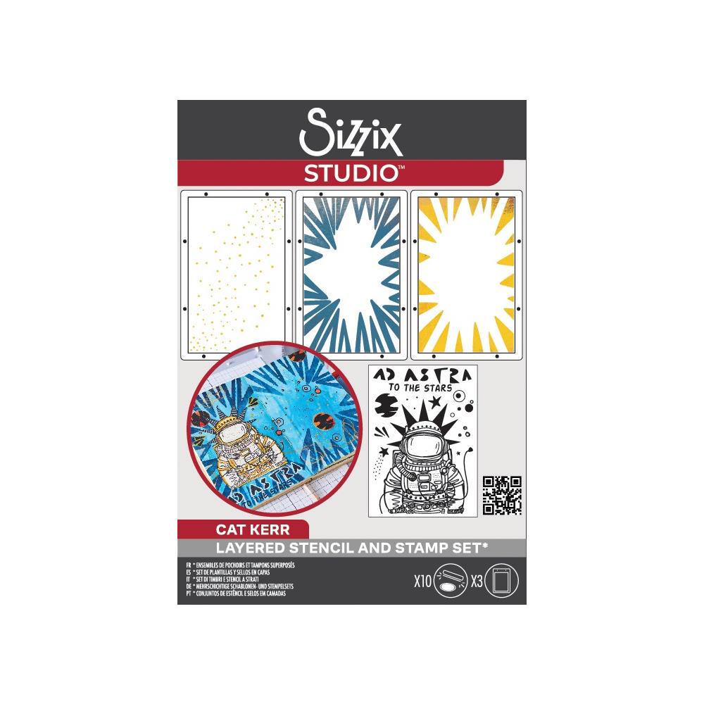 Sizzix • Studio Clear Stamps w/Stencils by Cat Kerr Ad Astra (10+3pcs)