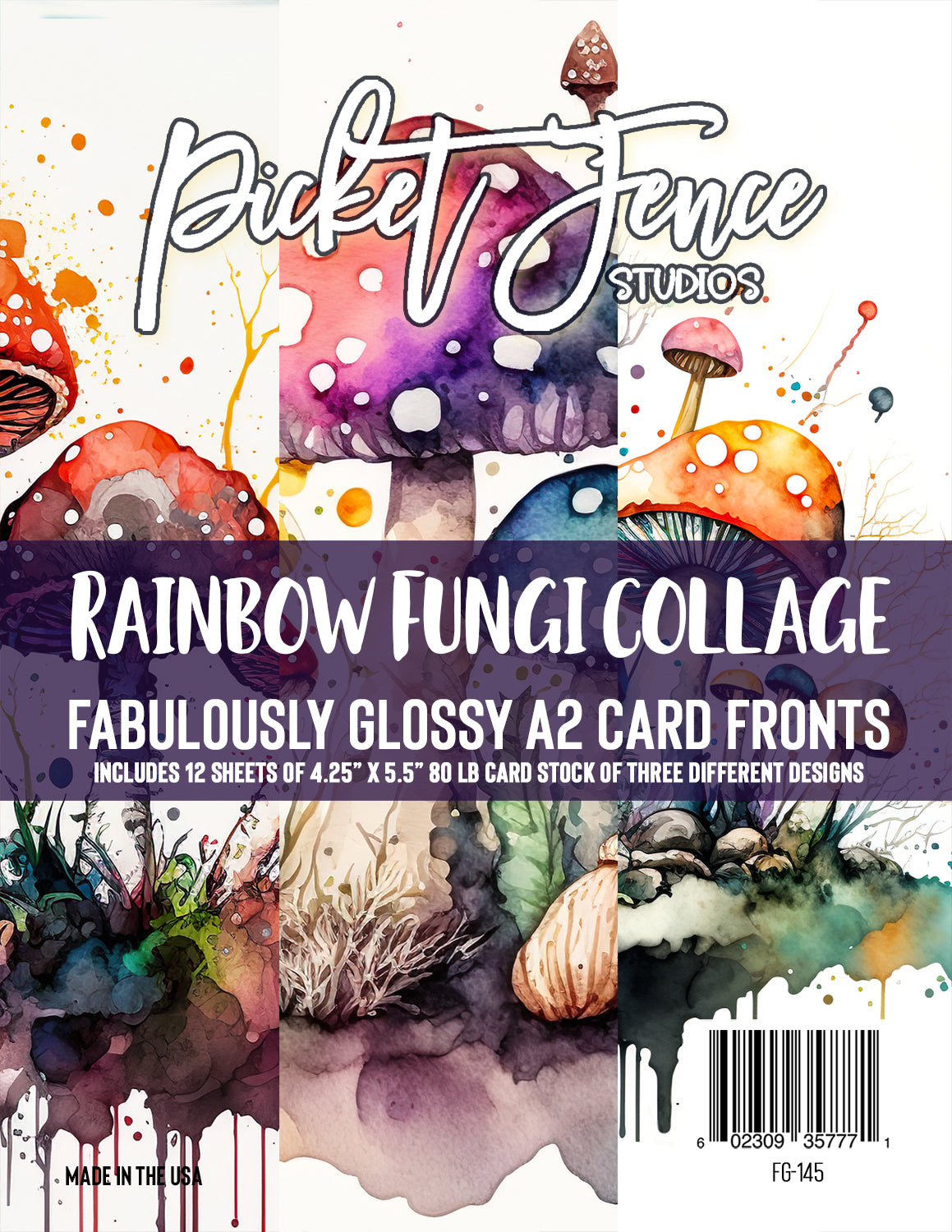 Picket Fence Studios   - Fabulously Glossy A2 Card Fronts - Rainbow Fungi Collage