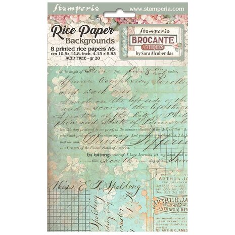 Stamperia - Brocante Antiques A6 Rice Paper Backgrounds (8pcs) 