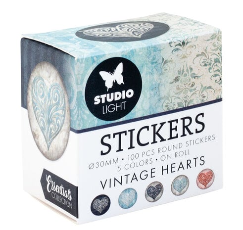 Studio Light Vintage Heart ø30mm Round Stickers on Roll (100pcs)