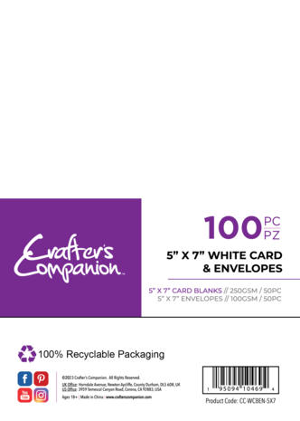 Crafter Companion - Card & Envelopes 5x7 Inch White (100pcs) 