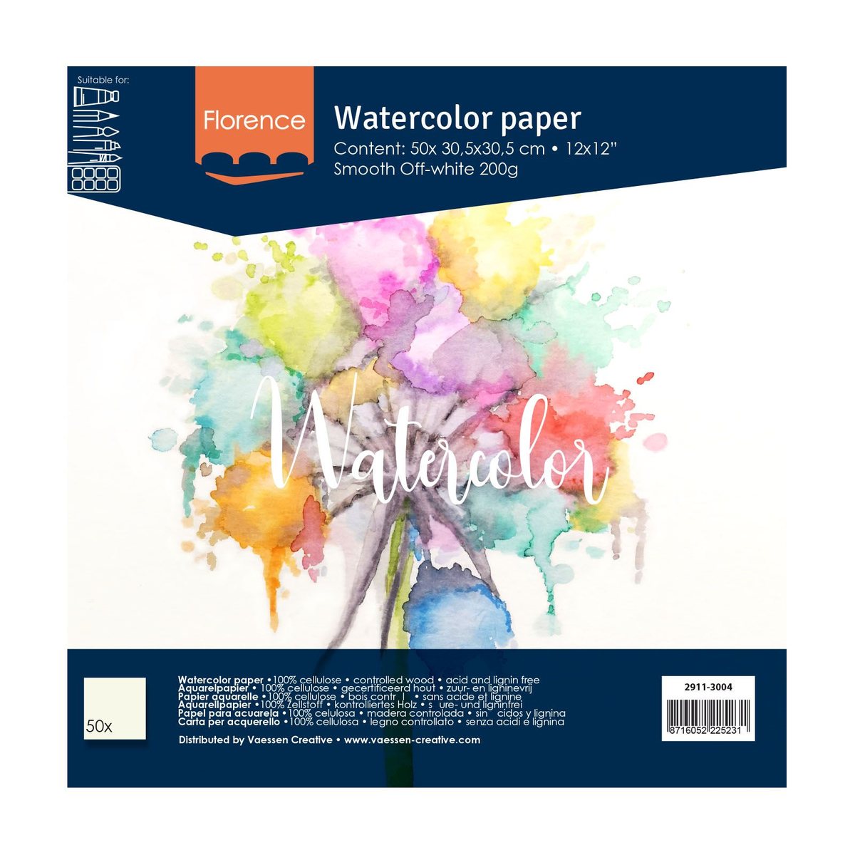 Florence • Aquarellpapier 200g Glatt 30,5x30,5cm Off-White 50x