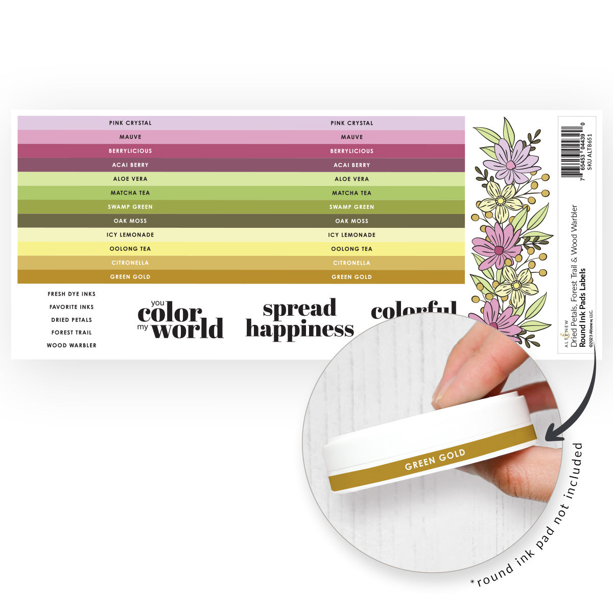 Altenew - Round Ink Pads Label Set - Dried Petals, Forest Trail, Wood Warbler