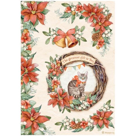 Stamperia - All Around Christmas A4 Rice Paper Garland with Cat 