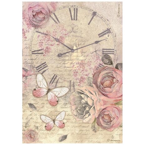 Stamperia - Shabby Rose A4 Rice Paper Clock 