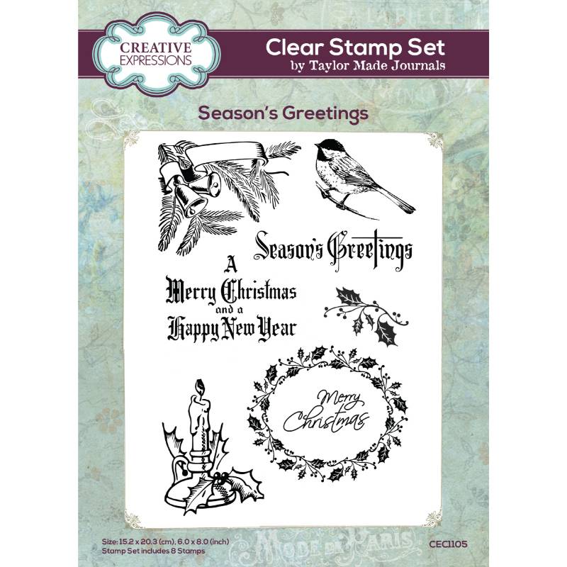 Creative Expressions Taylor Made Journals Seasons Greetings 6 in x 8 in Clear Stamp Set