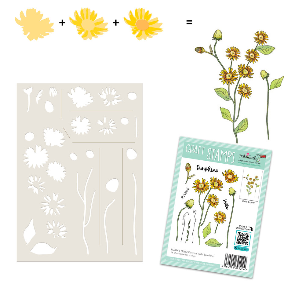 Polkadoodles - Mixed Flowers Wild Sunshine Colour & Create Creative Stencils