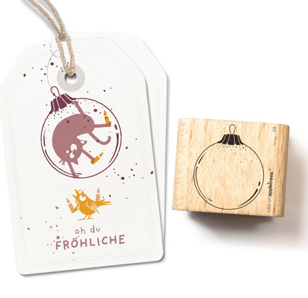 cats on appletrees - Stempel Weihnachtskugel 10 klein Outline