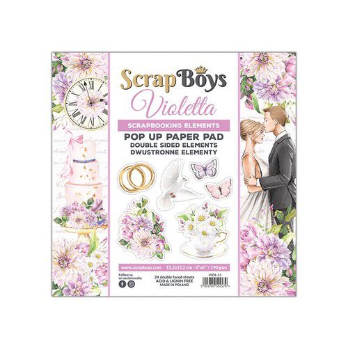 Scrapboys POP UP Paper Pad double sided elements - Violetta 6x6  