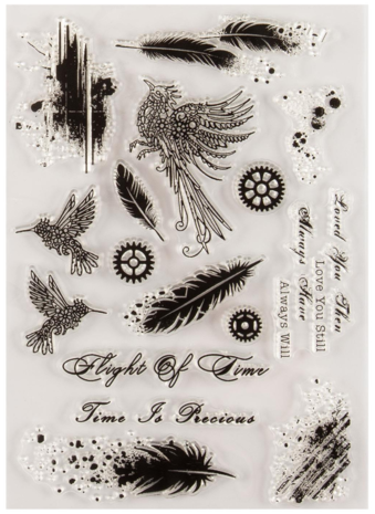 Dawn Bibby -Wings Of Time Steampunk Feather & Grunge Clear Stamp Set