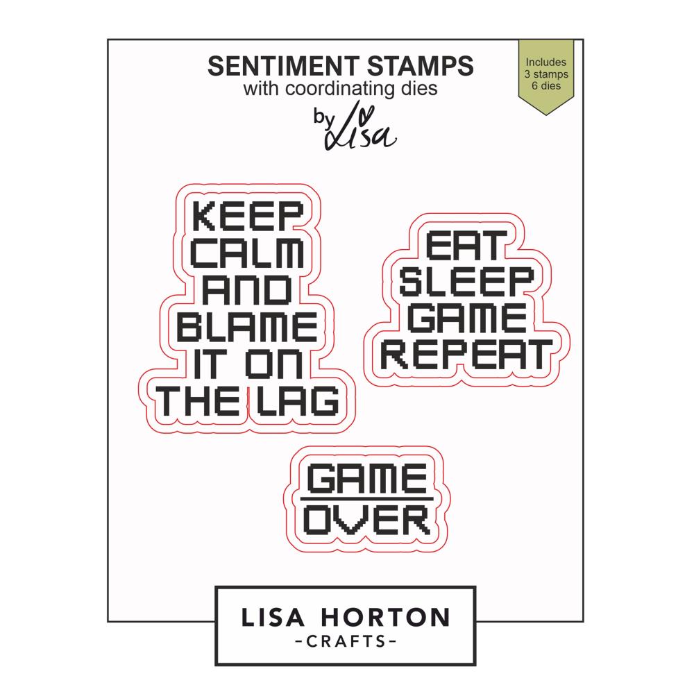 Lisa Horton Crafts Stamp And Die Set -  Eat, Sleep, Game Repeat 