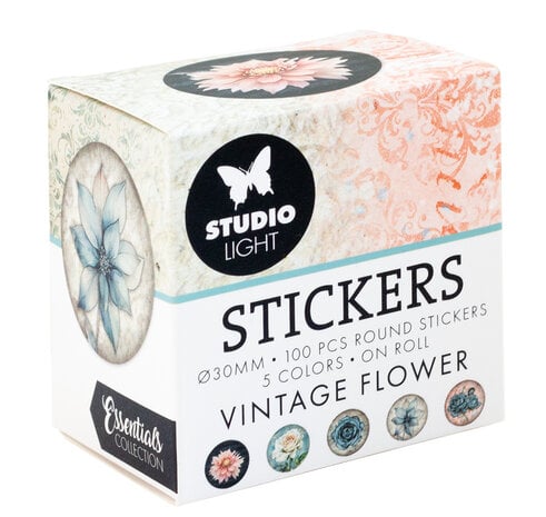 Studio Light Vintage Flower ø30mm Round Stickers on Roll (100pcs)