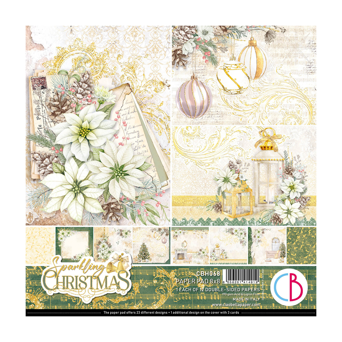 Ciao Bella - Sparkling Christmas Paper Pad 8"x8" 12/Pkg