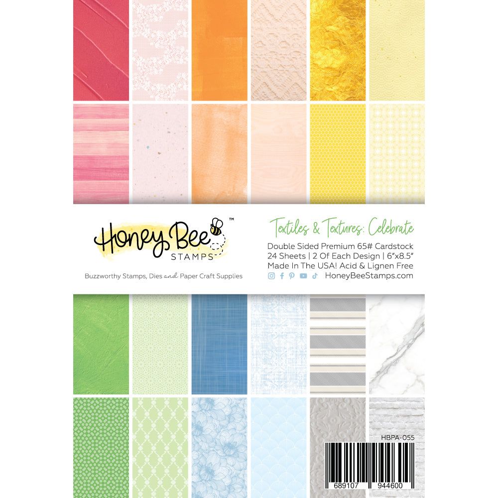 Honey Bee - Textiles & Texture: Celebrate Paper Pad 6x8.5 - 24 Double Sided Sheets 