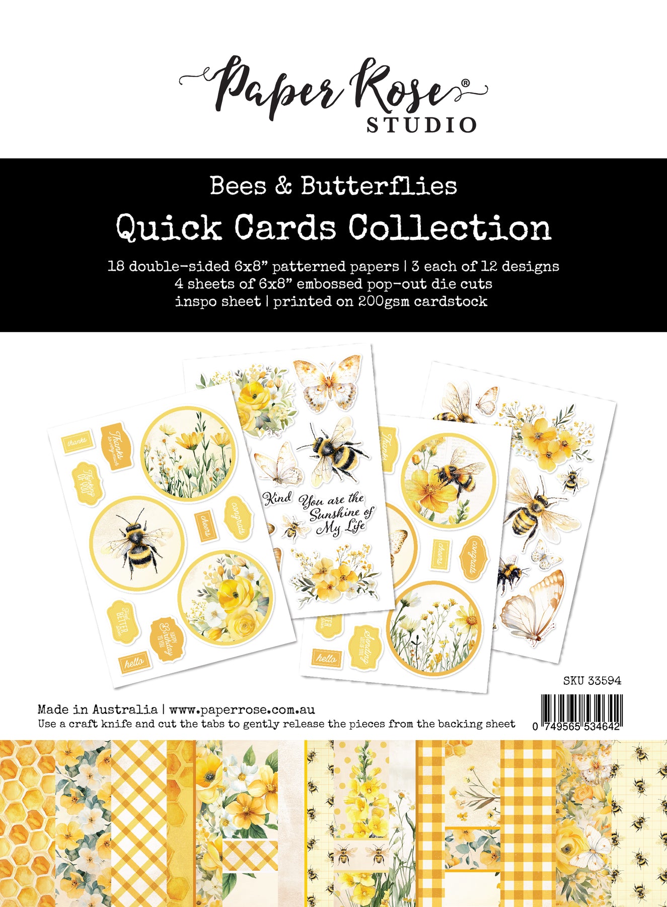 Paper Roses - Bees & Butterflies 6x8" Quick Cards Collection