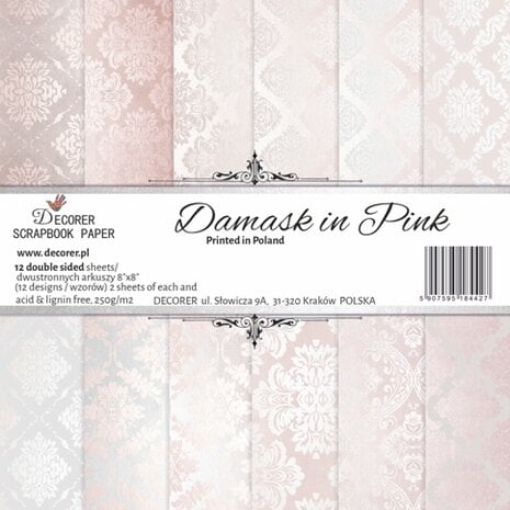 Decorer - Damask in Pink 8x8 Inch Paper Pack (Double-sided)