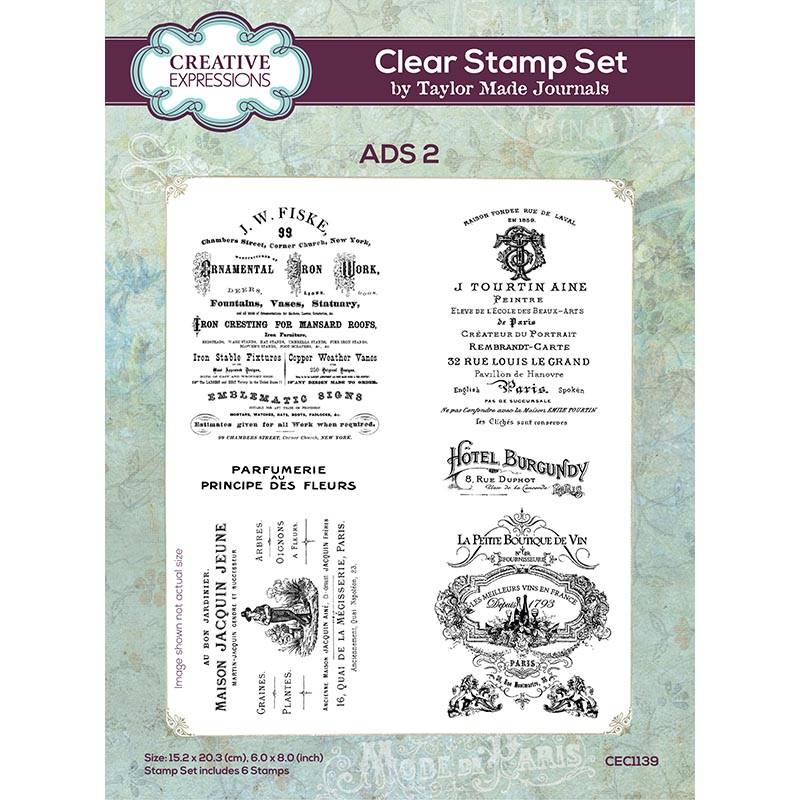 Creative Expressions Taylor Made Journals Ads 2 6 in x 8 in Clear Stamp Set